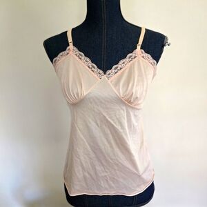 Vintage Nylon Lace Trim Pink Cami Size S